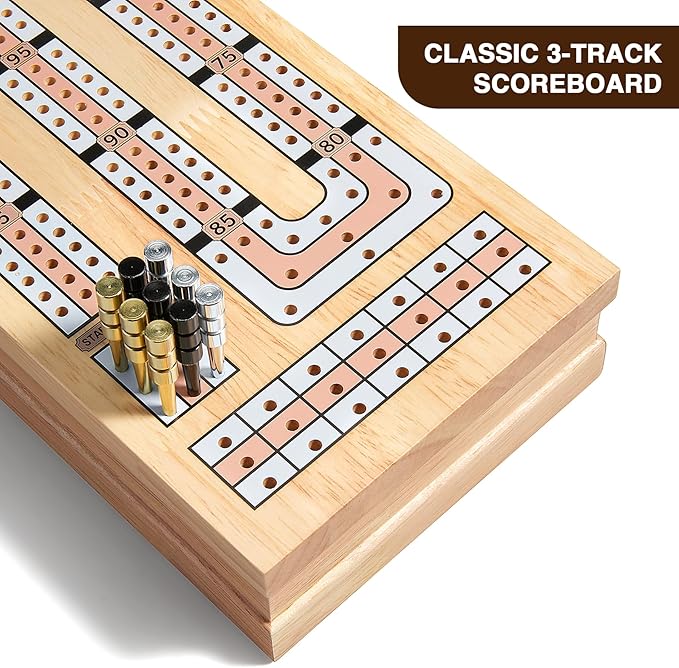 Vamslove Magnetic Cribbage Board 15'' Wooden Folding 3 Track Game Set, w/Instruction, Storage Slots for 2 Playing Cards/Pegs, Card Games for Travel Family Night