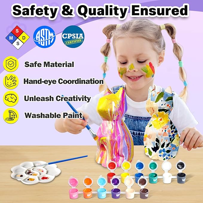 FUNZBO 2pcs Paint Your Own Cat Lamp - Arts and Crafts Supplies Kitten Painting Kits for Kids Teens Adults, DIY Night Light Toy for Toddlers Girls Boys Ages 3 4 5 6 7 8 9 10 11 12 13 + Birthday Gifts