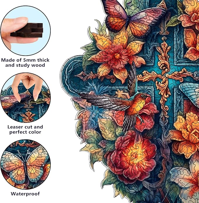 Wooden Puzzles for Adults, Unique Puzzles for Adults, Irregular Animal Shaped Wooden Jigsaw Puzzles, Creative Birthday Gift,11.8 x 9.1 inch, Butterfly Cross