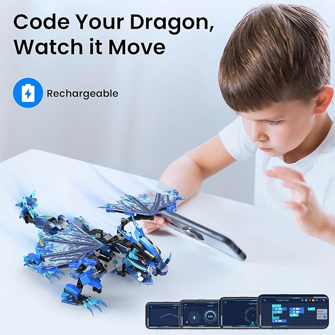 Sillbird Dragon Building Kit with Remote Control Stem Gifts for Kids Boys Ages 8-12, Technic Buildable Coding Toys for Birthday with 549 Pieces