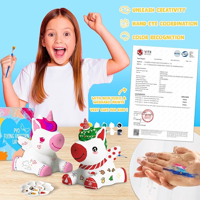 Goodyking Paint Your Own Flying Unicorn Lamp Kit, DIY Unicorn Crafts Night Light, Arts & Crafts for Kids Age 8-12, Painting Art Supplies, Birthday Easter Gift for Kids Age 3 4 5 6 7 8+
