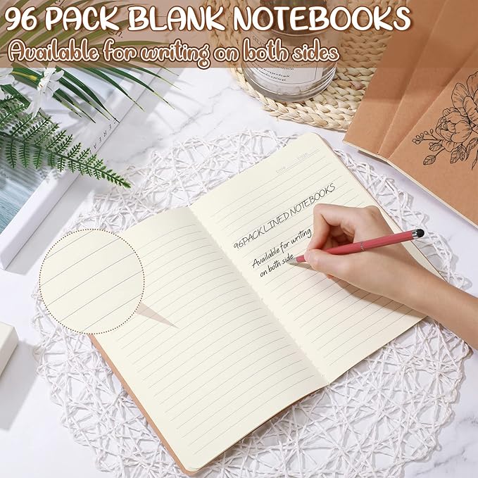Seajan 96 Pack Back to School A5 Kraft Paper Notebooks 8.3 x 5.5 Inch Journal Lined Notebook Bulk for Office Students School Classroom Writing Work Supplies