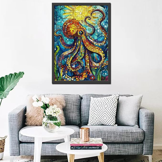 1000 Piece Jigsaw Puzzles for Adults, Stained Glass Octopus Jigsaw Puzzles,Colorful Stained Glass Sea World Octopus Puzzle,Challenging Family Activity Perfect for Game Nights,Puzzle as Wall Art Decor
