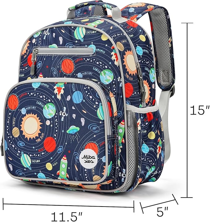 mibasies Boys Backpack 5-8: Lightweight Kids Backpacks Boys - Boy Bookbag for Elementary School - Galaxy LightGray