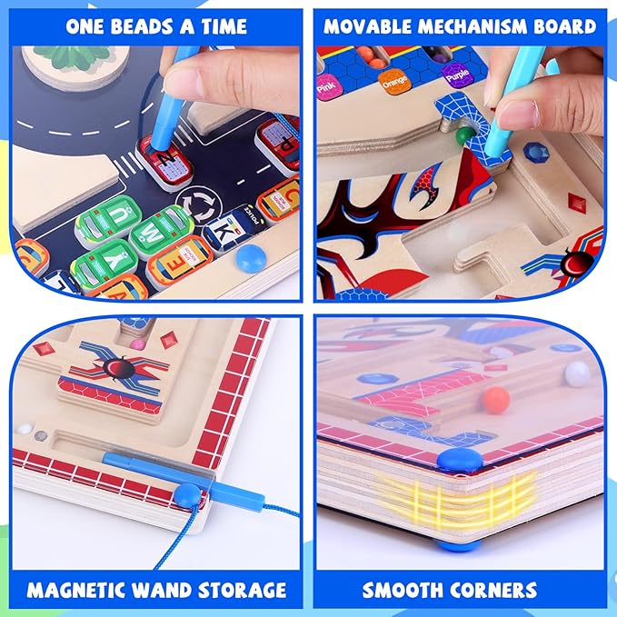 2 in 1 Magnetic Color and Number Maze,Montessori Toys for Toddler Boys,Wooden Magnet Balls Puzzles,Toddler Busy Board Game,Preschool Learning Activities