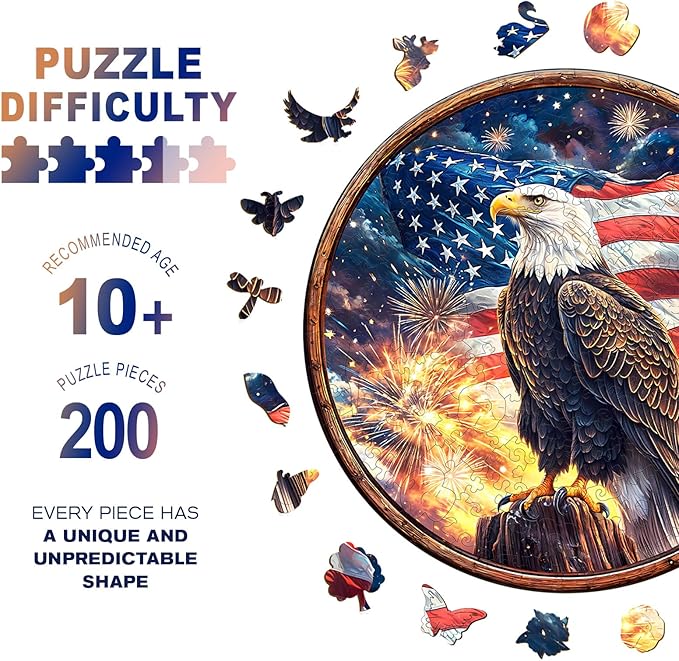 Wooden Puzzles for Adults - Eagle's Pride Wooden Jigsaw Puzzle, Unique Animal Shaped Wood Puzzles Adult, Christmas Birthday Gifts for Friends/Family, Home Decor 11.4 * 11.4in 200pcs