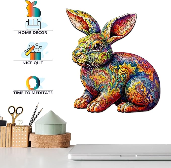 Wooden Puzzles for Adults, Unique Puzzles for Adults, Irregular Animal Shaped Wooden Jigsaw Puzzles, Creative Birthday Gift, 11.8 x 9.1 inch, Rabbit