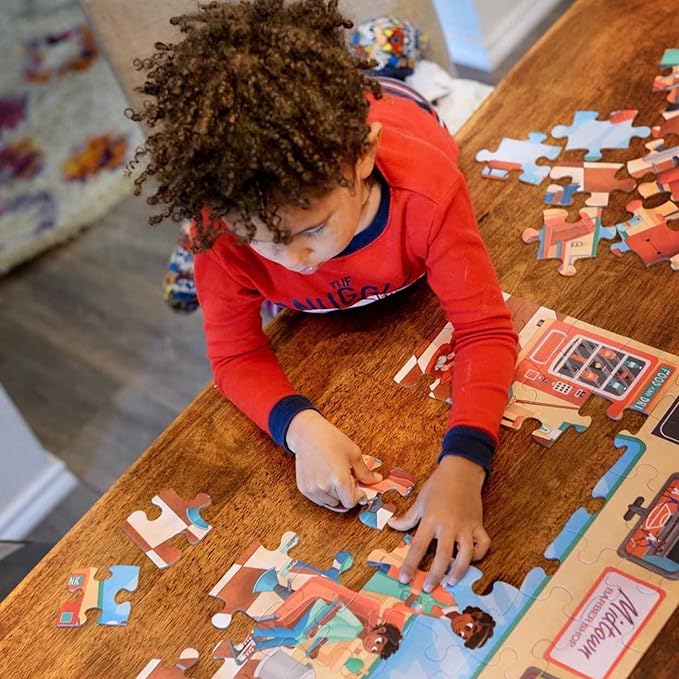 Upbounders- A Day at The Barbershop 48 Piece Floor Puzzle, Beginner Puzzle for Toddlers Kids - African American Boy - Ages 4-8 (Multicultural)