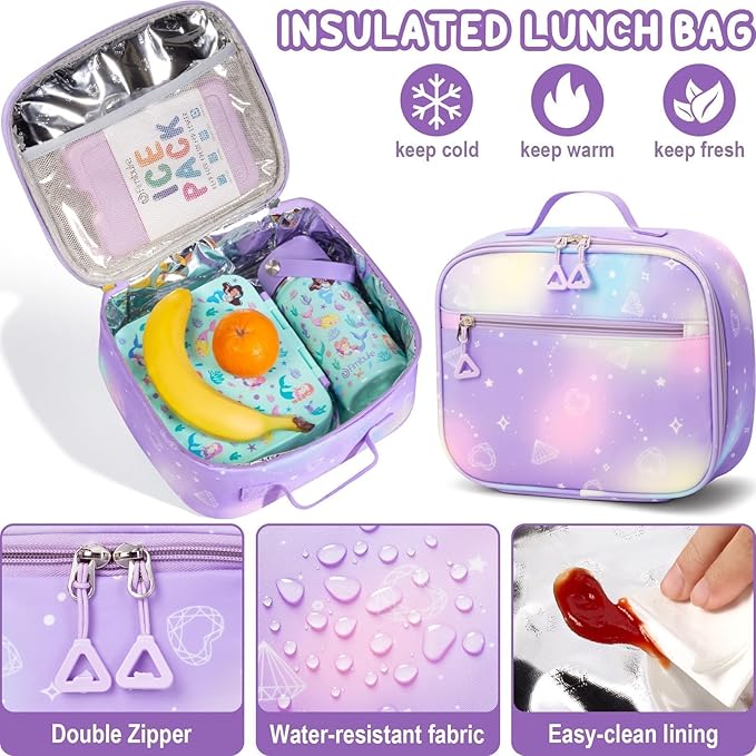 Fimibuke Girls Backpack with Lunch Box & Pencil Bag - Waterproof Kids Backpack for Ages 6+ Elementary Middle School Teens, Roomy Interior & Multi-Pocket