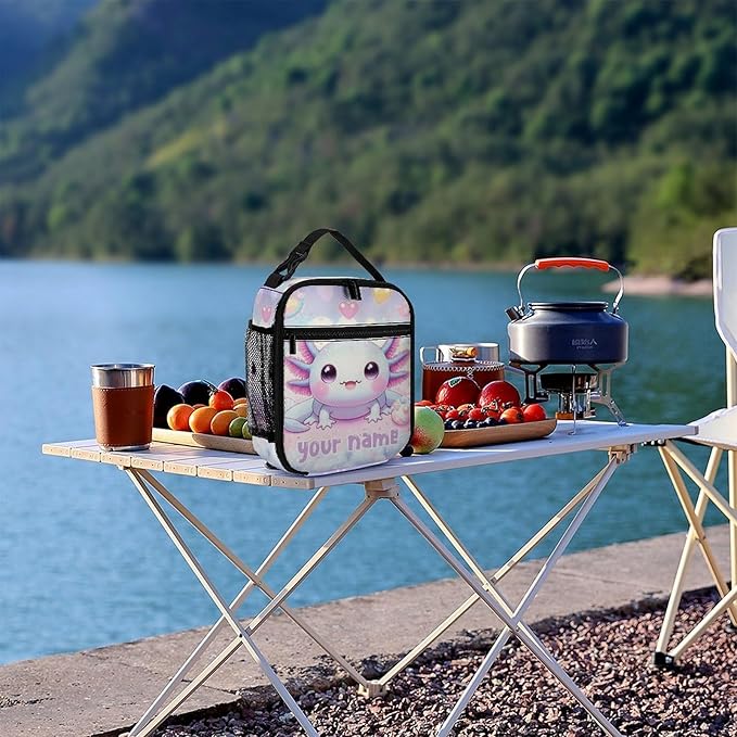 Custom Axolotl Lunch Box - Cute Reusable Axolotl Lunch Bag for Women Men Kids - Small Portable Foldable Insulated Lunchbox for School Work Picnic