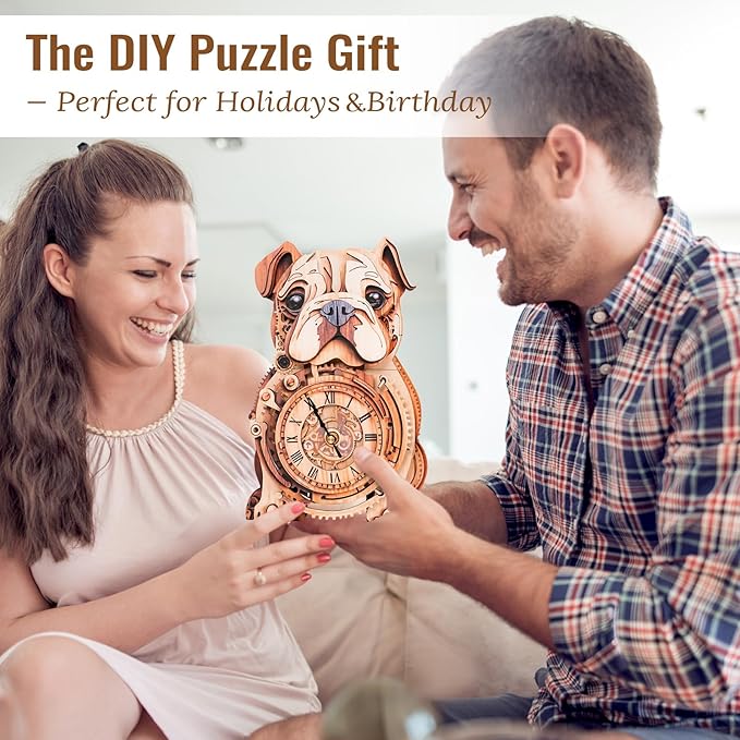 3D Puzzle for Adults Bulldog Clock - Mechanical DIY Wall Clock Kit Model Building Set Hobbies for Women Men Puzzle Home Decor & Stress Relief Craft Unique Gift for DIY Lovers