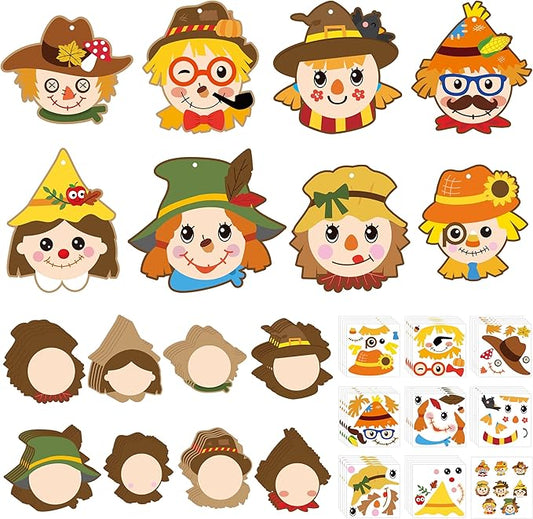 ANGOLIO Fall Thanksgiving Crafts for Kids - 123Pcs Fall Scarecrow DIY Sticker Kit Paper Art Autumn Classroom Decor, Preschool Kindergarten Art Activities, Seasonal Home Hanging Ornaments Party Favors