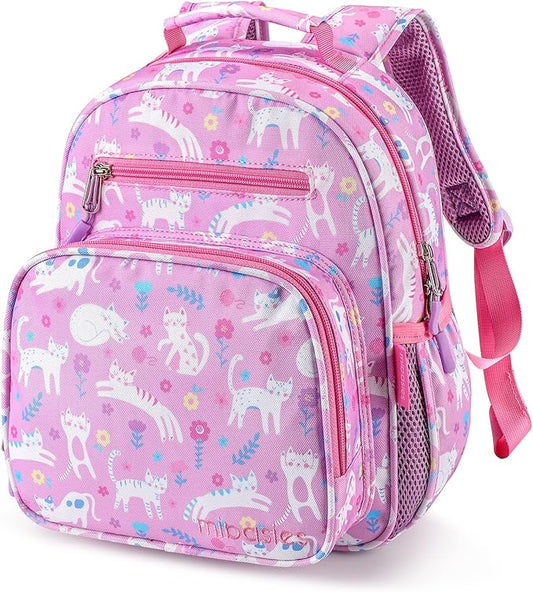 mibasies Toddler Backpack for Girls 2-4: Cute Kids Backpacks for Girls - Preschool Kindergarten Backpack - Flower Cat