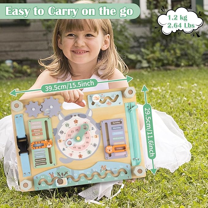Double-Sided Wooden Busy Board for Toddlers, Sensory Activity Board, Montessori Travel Toy for Kids Age 3-5, Educational Toy for Autism, Ideal Choice for Baby Girls or Boys Birthday