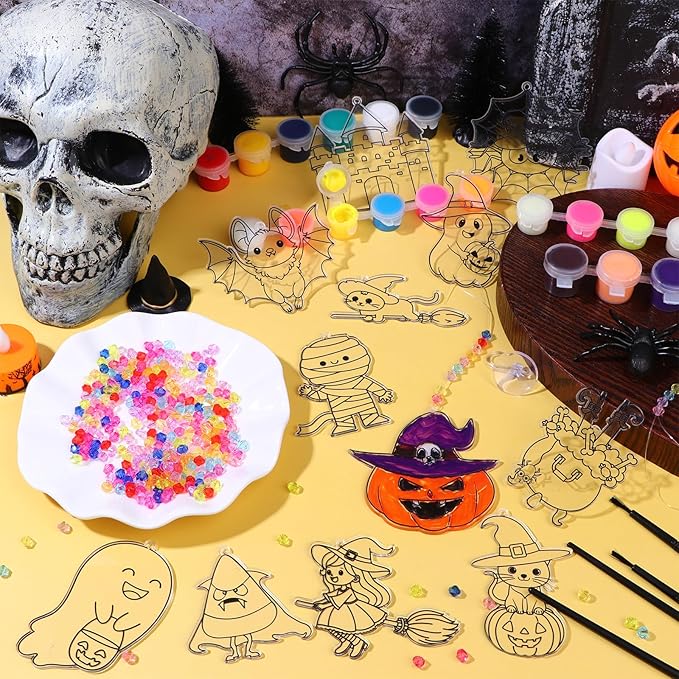 LIUBUJINGYING 36 Sets Halloween Glow in The Dark Suncatcher Kits Halloween Suncatcher Ornaments Decoration Pumpkin Boo Bat Luminous DIY Window Paint Art Suncatchers Trick or Treat Gift for Party