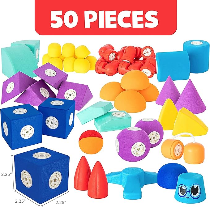 Magnetic Foam Building Blocks - 50-Piece Set, Bath Toys for Toddlers, Preschool Toys, Bathtub Toys, Sensory Toys, Blocks for Toddlers 3-5, Engineering Toys for Kids 3-5, Bath Blocks