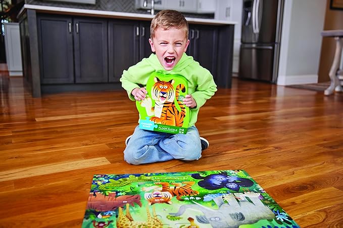 Crocodile Creek Jigsaw Puzzle, 36 Piece for Kids 3 Years and Up, Heavy-Duty Shaped Box for Storage, Finished Puzzle Size 18 x 24 inches, Wild Kingdom