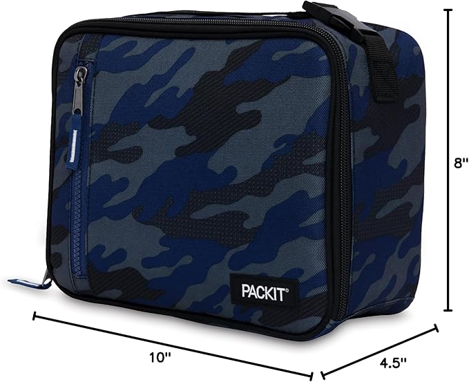 PackIt Freezable Classic Lunch Box, Sporty Camo Charcoal Navy, Built with EcoFreeze Technology, Collapsible, Reusable, Zip Closure With Zip Front Pocket and Buckle Handle, Desgined for Lunches