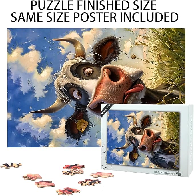 300 Piece Cow Puzzle Wooden Puzzle Stress Relieving Toys for Adults and Educational Toys for Parent-Child Games Gift Puzzles Size: 15.7 x 11 inches and 1:1 Original Picture Poster