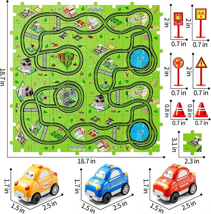 64 PCS Puzzle Track Car Set for Boys Kids 3-5, Toddler Boys Toys for 3 4 5 6 Years Old, Puzzle Race Tracks Car Toys, Birthday Gifts for Kids 3 4 5 6 7 8 Year Old Boys Girls