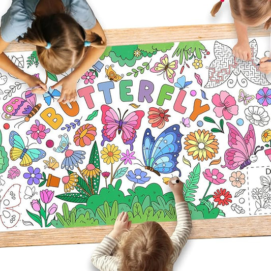 Butterfly Birthday Party Giant Coloring Poster - 31.5X 72 Inches - Versatile Classroom Wall Décor & Butterfly Birthday Decorations-Poster or Table Cover for School Parties and Special Events