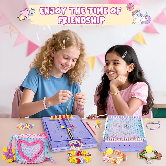 ELFJOY 2-in-1 Weaving Loom for Kids,Friendship Bracelet Kit,400+Pcs DIY Arts and Crafts for Girls, Weaving Looms for Bracelet & Potholder & Bag,Gift Ideas for 6-12 Years Old Kids