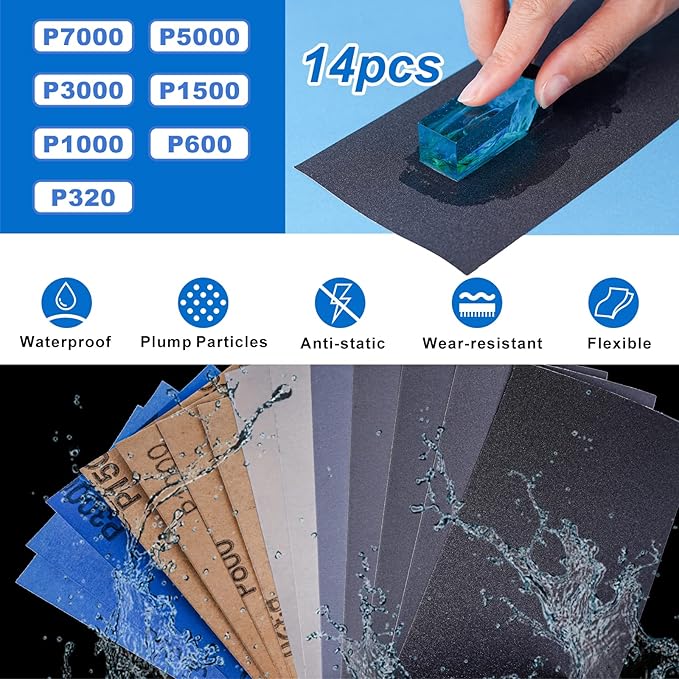 LET'S RESIN Polishing Kit,33Pcs Resin Supplies with Sandpaper,Resin File Kit,Polishing Strips&Blocks,Scissors,Wooden Brush,Cloth, Tools for Jewelry Making Supplies, Silicone Molds