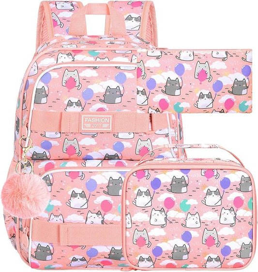 UFNDC Backpack for Girls, 17.5" Water Resistant Cat Galaxy Tie-Dye School Backpacks, Teens Bookbag for Women College Middle