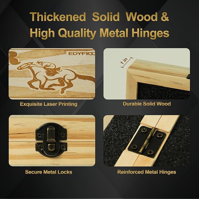 Horse Race Board Game, Foldable Horse Racing Game with 100 Chips, 12 Laser Wooden Horses, 2 D12 & 2 Cards, Thickened Solid Wood Horse Game Set Classic Board Games for Family Nights Party Gifts