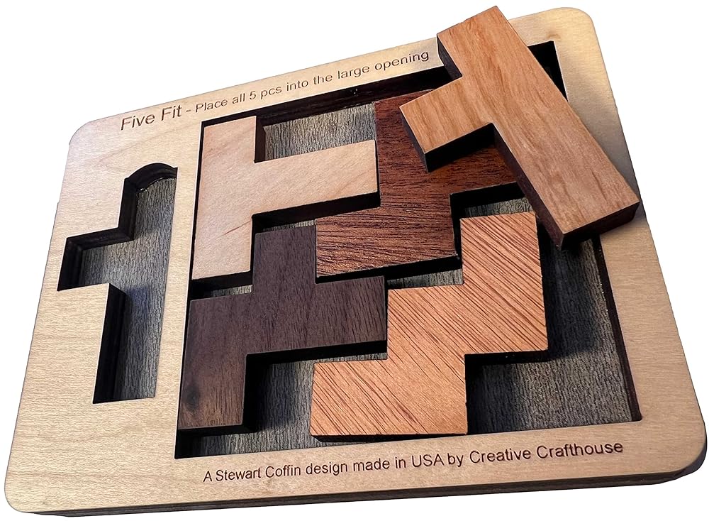 Puzzles for Adults - Level 10 out of 10 Difficulty | Five Fit Small From Creative Crafthouse - Very Hard Wooden Brain Teaser Puzzle