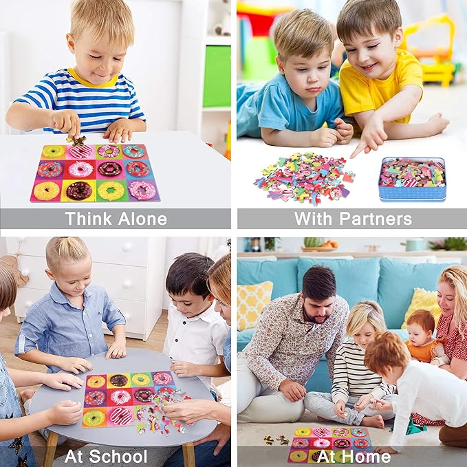 LELEMON Puzzles for Kids Ages 4-8,Donut Puzzle 100 Piece Puzzles for Kids Ages 4-6 in a Metal Box,Educational Jigsaw Puzzles 100 Piece Puzzle Games Toys for Girls and Boys