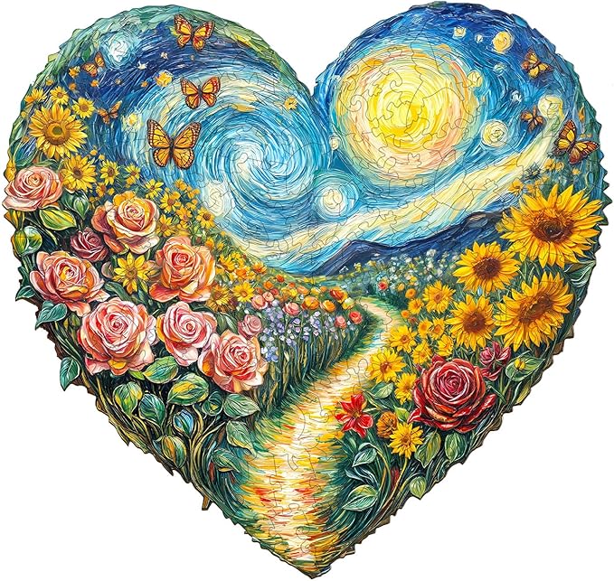 Wooden Puzzles for Adults - 100 Pieces Heart-Shaped Garden Wooden Puzzle - Unique Shape Wood Cut Puzzles - Eco-Friendly Home Office Decor (S-8.5 * 8in)