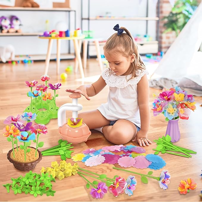 Fabric Flower Bouquets Toys for Toddlers and Girls Ages 3 4 5 6 7 8 9, Arts & Crafts Kit for 4-8 Year Old Kids, Ideal Festive Xmas Gifts for Preschool Girls, Educational Handmade DIY Activity Set