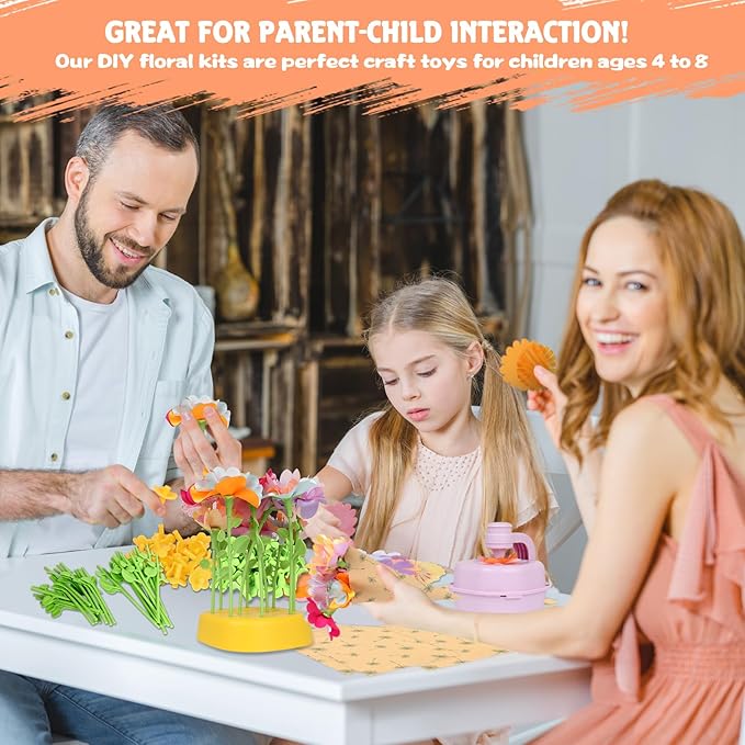 FURNIPLAS DIY Flower Craft Kit for Kid, Fabric Flower Bouquet Making Toy for 4 5 6 7 8 Years, Creative Flowers Press Kits Ages 4-8, Arts & Crafts Educational Activity for Toddler Girl, Preschool Gifts