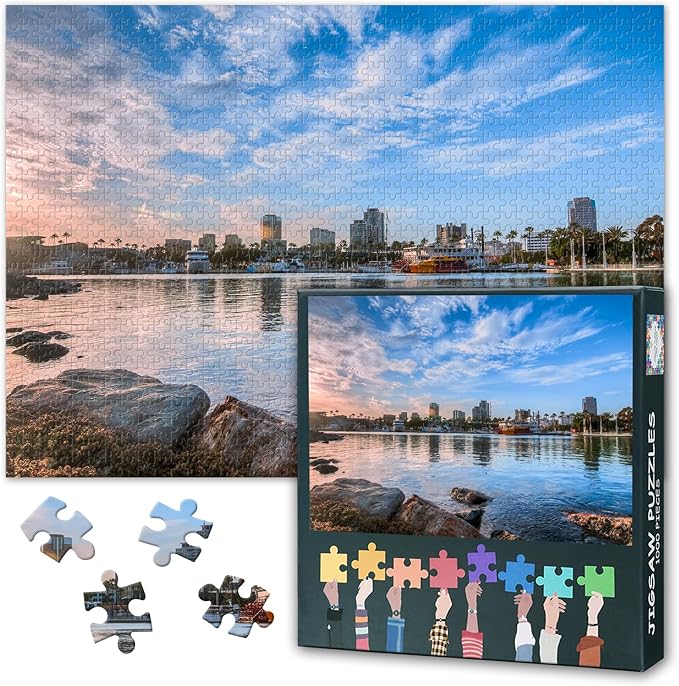 Puzzles for Adults 1000 Pieces - Jigsaw Puzzles Long Beach Harbor Skyline Art, 27.5x19.7 Inch Cityscape Hard Impossible Challenging Puzzle Family Game for Men & Women (Home Decor Gift)