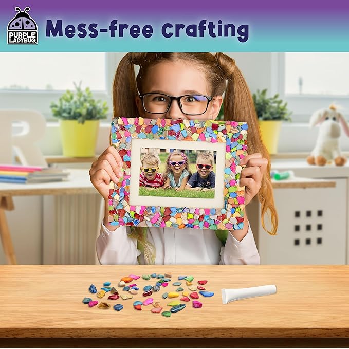 PURPLE LADYBUG DIY Mosaic Photo Frame Craft Kit - Summer Activities for Kids & Teens, Arts & Crafts for Girls 8-12, Birthday Gift for Girls, Fun Craft for Kids Ages 6-12