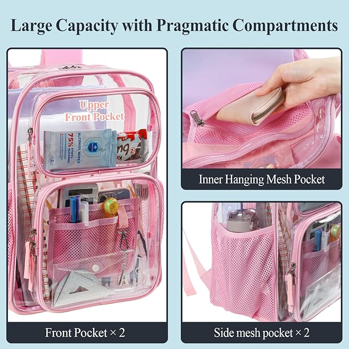PACKISM Clear Backpack for School - 17 inch Large Heavy Duty Clear Bookbag, See Through PVC Backpacks (for age 12 above)