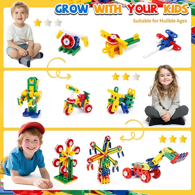 cossy STEM Building Toys for Kids, Construction Building Blocks, Educational Toys for 3-5 4-8 5-7 6-8 Year Old, Creative Games, Engineering, STEM Kits, 208 Pcs