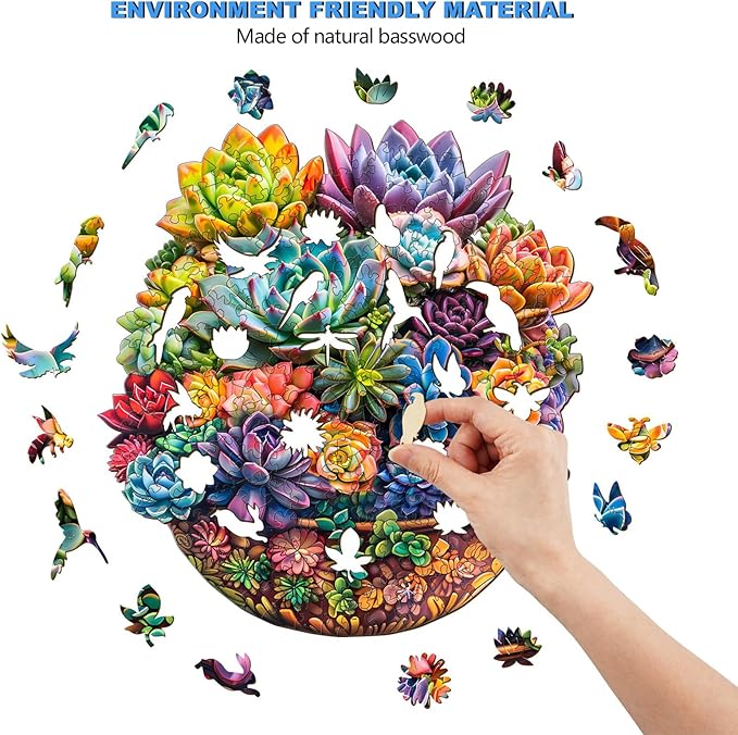 Wooden Puzzles for Adults, Succulent Wooden Jigsaw Puzzles, 280 Piece Puzzles for Adults, Unique Irregular Wood Plant Puzzles, Creative Gifts for Birthday Christmas Halloween Puzzle