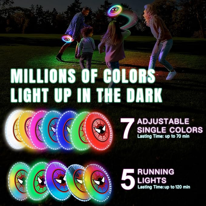 LED Flying Disc with Millions of Colors, 42 LEDs, 175g, 12 Lighting Modes, Rechargeable & Water-resistant, Outdoor Toys for Kids Ages 8-12 Teens Men Boys Adult Beach Toys Camping Lawn Yard Games