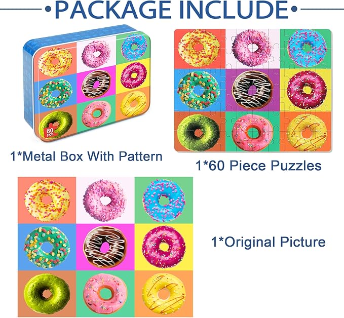 LELEMON Puzzles for Kids Ages 4-6, Donut Puzzle 60 Piece Puzzles for Kids in a Metal Box, Educational Kids Puzzles Jigsaw Puzzles Childrens Puzzle Games Puzzle Toys for Girls and Boys