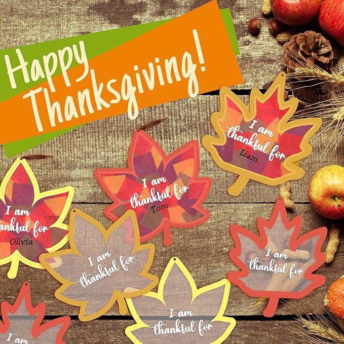 Chiisong 24 Sets Fall Maple Crafts Kit DIY Tissue Paper Sign Crafts for Back to School Fall Harvest Thanksgiving Religious Christian Party Fun Home Actives
