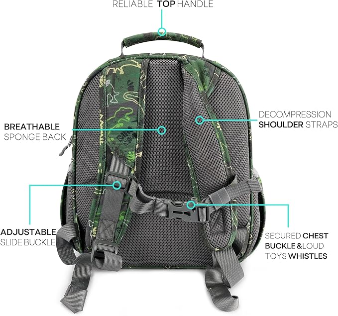 mibasies Boys Backpack 5-8: Lightweight Kids Backpacks Boys - Boy Bookbag for Elementary School - Green Dinosaur