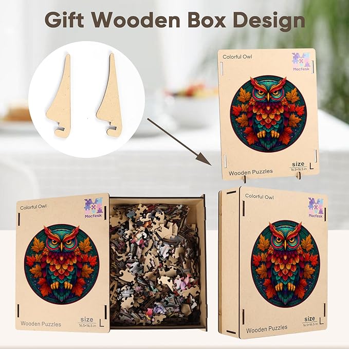 Wooden Puzzles for Adults, Colorful Owl Puzzles 500 Pieces, Unique Shaped Jigsaw Puzzles for Adults and Kids, Birthday Gifts Fun Challenge Family Game 16.5'' x 16.5''