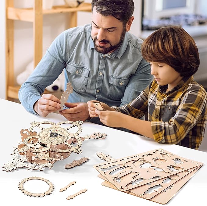 3D Wooden Puzzle Clock Kit DIY Mechanical Wall Clock Hanging Pendulum Gift for Adults & Teens