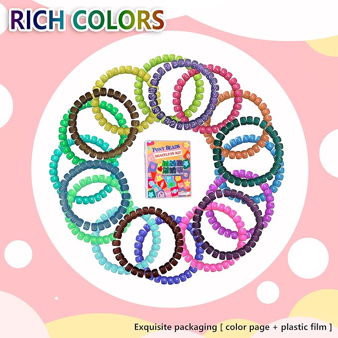 LIS HEGENSA Pony Beads Bulk,Kandi Beads for Necklace Jewelry Making Hair Braiding,Bracelets Making Kits,Hair Bead,Bracelet Beads,Plastic Beads for Crafts Braids Girls(24 Color,1000PCS)