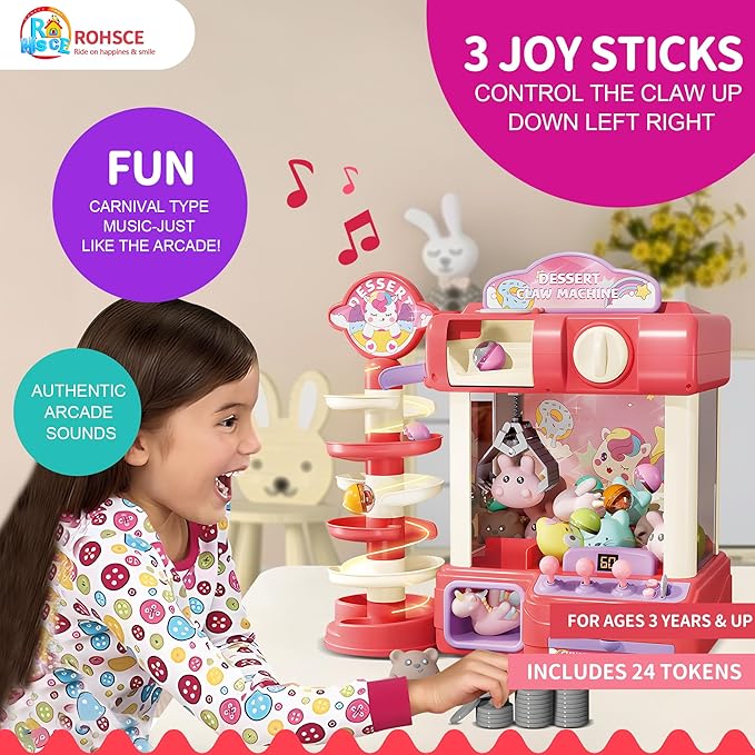 Claw Machine for Kids, Mini Vending Machine Toys for Girls, Arcade Game Toy for Ages 8-13, Electronic Claw Game Machine for Party with Lights Sound, Birthday Gifts for Ages 4+