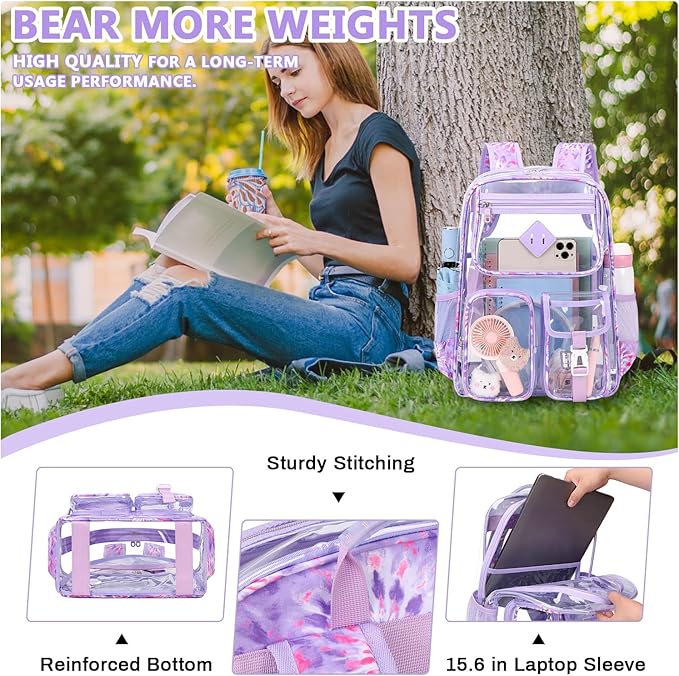 Clear Backpack for School,Heavy Duty PVC Transparent Bookbag for Girls Stadium Approved See Through Backpack