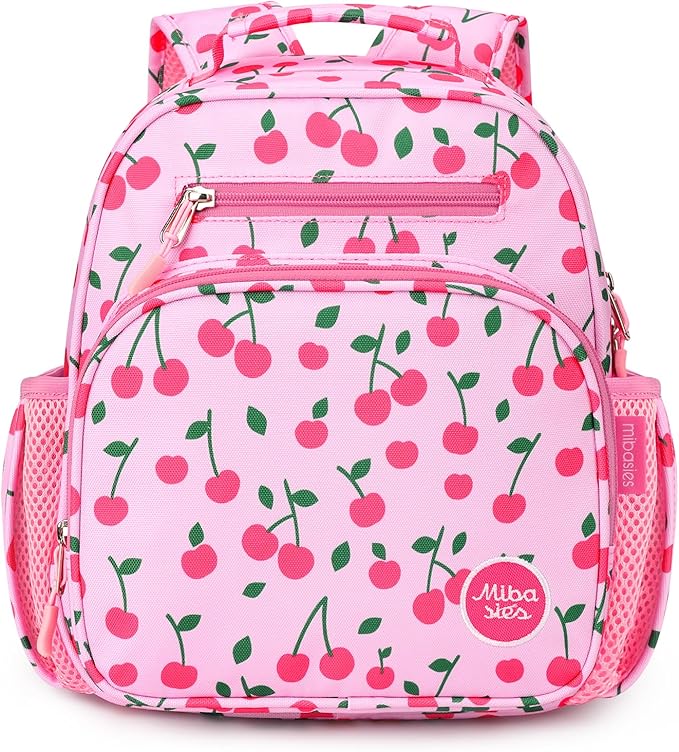 mibasies Toddler Backpack for Girls 2-4: Cute Kids Backpacks for Girls - Preschool Kindergarten Backpack - Cherry Pink