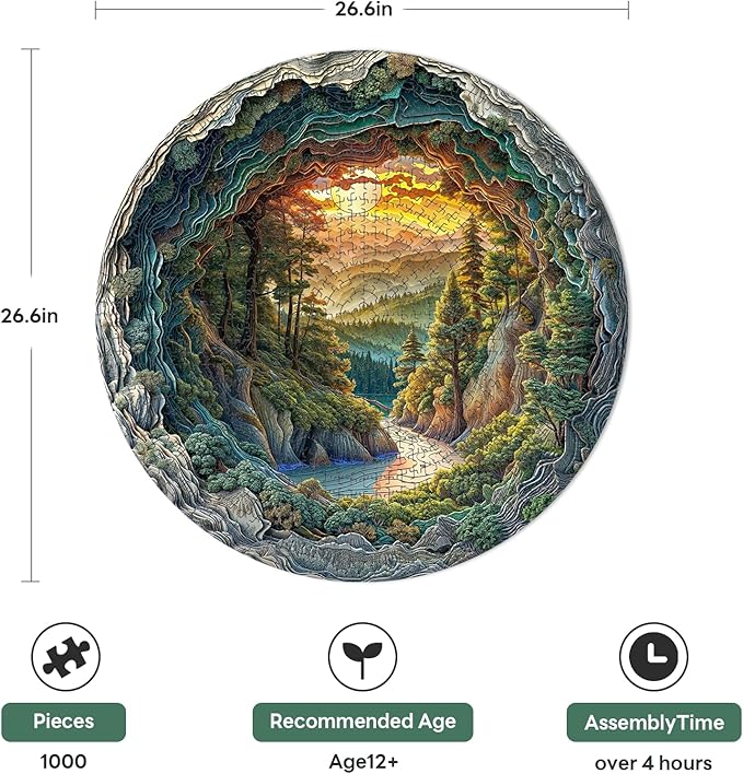 1000 Piece Puzzle for Adults, 3D Visual Cave Forest Jigsaw Puzzles for Adult, 26.6 x 26.6in 1000 Pieces Flat Puzzle, Christmas Birthday Party Home Decor Gifts for Family Friends
